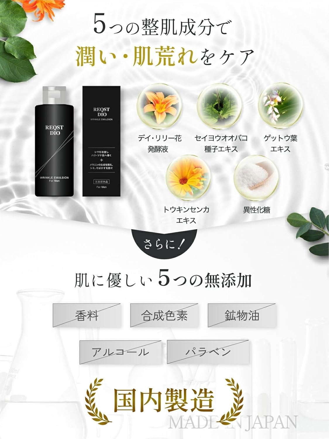 REQST DIO Men's Milky Lotion, Niacinamide Formulation, Wrinkle Improvement, Stains Dullness, Wrinkle Removal, 4.2 fl oz (120 ml), Quasi-Drug