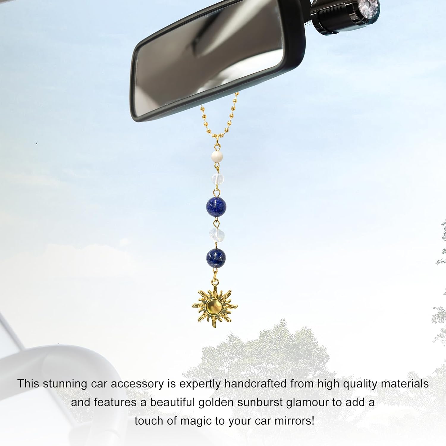Dije colgante de sol para automóvil, espejo retrovisor, bonito adorno bohemio colgante de sol para decoración del automóvil, ornamento colgante, piedras de cristales naturales curativos hechos a