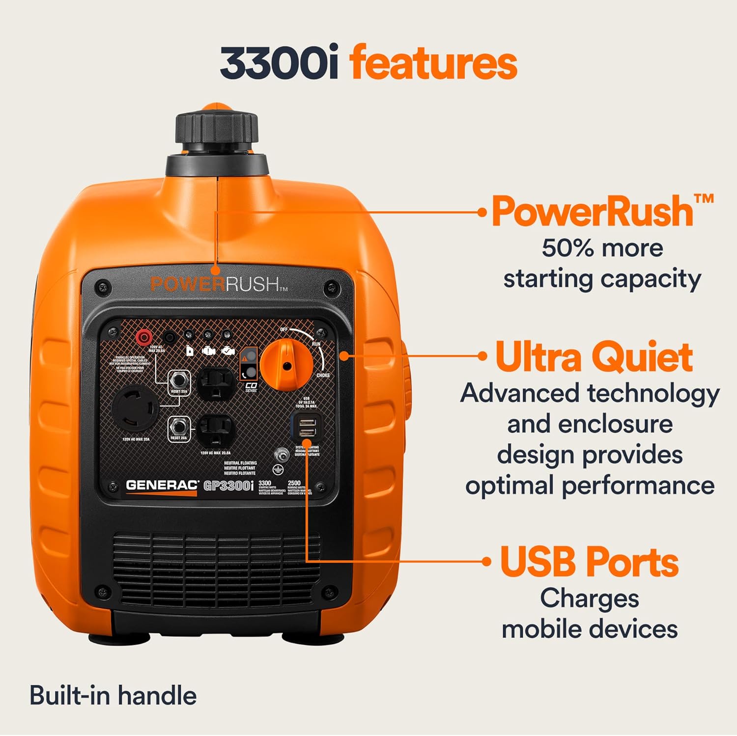 Generac 7153 GP3300i 3300-Watt Portable Generator, Orange/Black