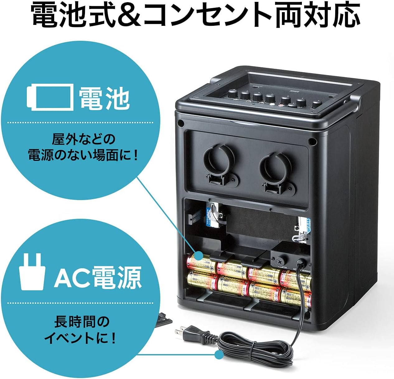 Sanwa Direct 400-SP066 Wireless Microphone, Speaker Set, Amplifier, 40 W, Battery/AC Power Supply, Storage Bag Included