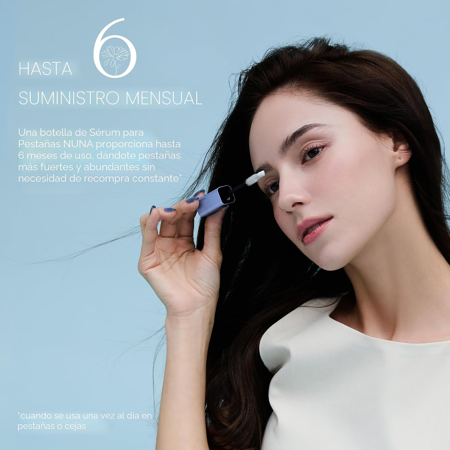 NUNA Suero de apoyo para el crecimiento de pestañas 6ml – Suero potenciador de pestañas y cejas para mujeres y hombres con biotina - Multi péptidos coreanos y extractos naturales – Promueve pestañas