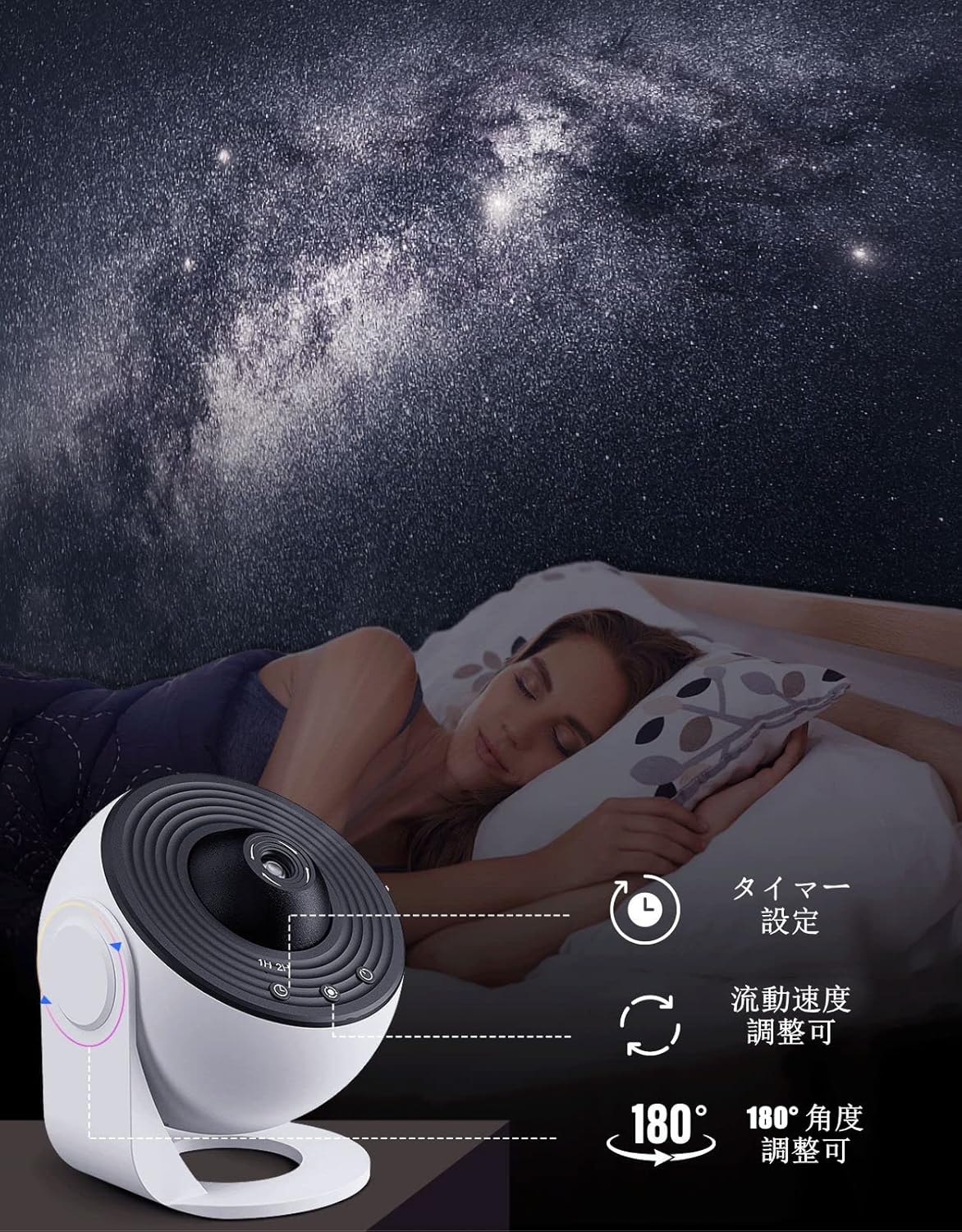 【Silent】YunLone Planetarium Home Use Room Use Star Projector Light Galaxy Light Starry Sky, Nebula, Moon, Celestial Bodies Ceiling 13 Film Discs Included HD Zoom 3D Effect Projection 6500K Color