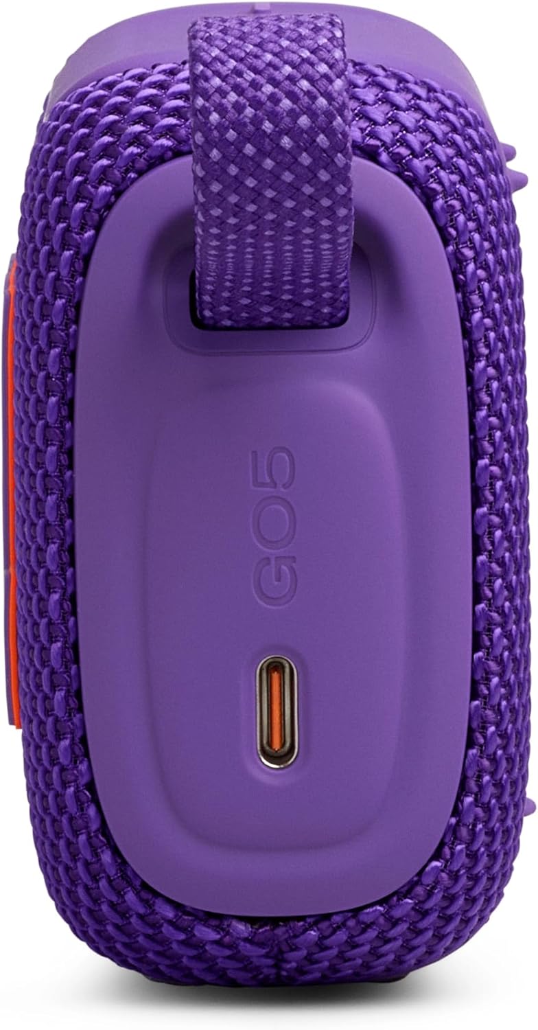 JBL JBLGO5PURJN GO5 Bluetooth Speaker, USB C Charging, IP68 Dustproof, Waterproof, Lossless Playback, Ambient Edge Light, AirTouch, Stereo Pairing, Small, App Compatible, Auracast Compatible, Passive