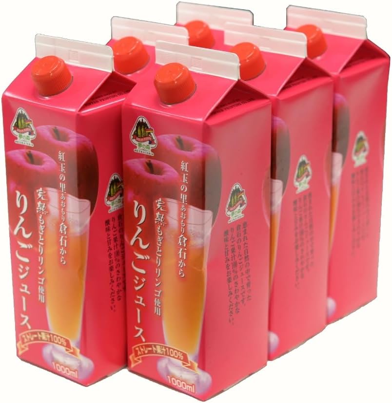 Hachinohe Central Fruit 100% Straight Apple Juice 1000ml x 6 Bottles [Made with Aomori Prefecture Gonohe Red Apples]