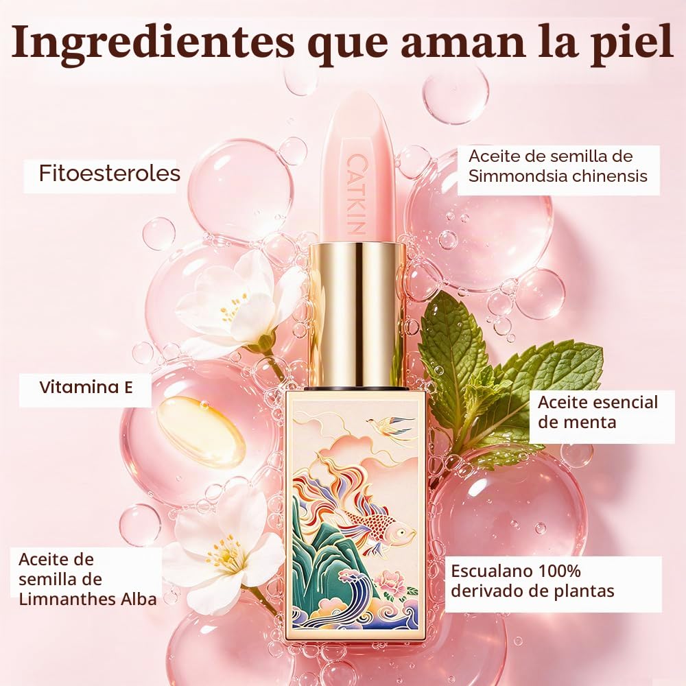 CATKIN Bálsamo labial tintado con purpurina para labios ultra hidratante, humectante labial, cuidado de labios con vitamina E nutritivo para labios agrietados y secos, 0.12 onzas, C15 Destiny, rojo