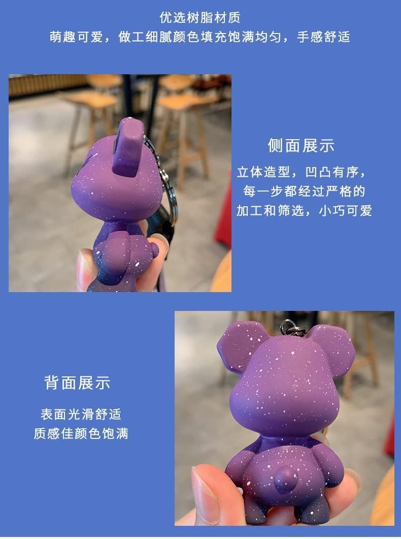 [AIXUAN] Men Women Boy Girl Cute Color Bear Key Knitting Idea Rope Resin Animal Pendant Metal Keychain (Grey)