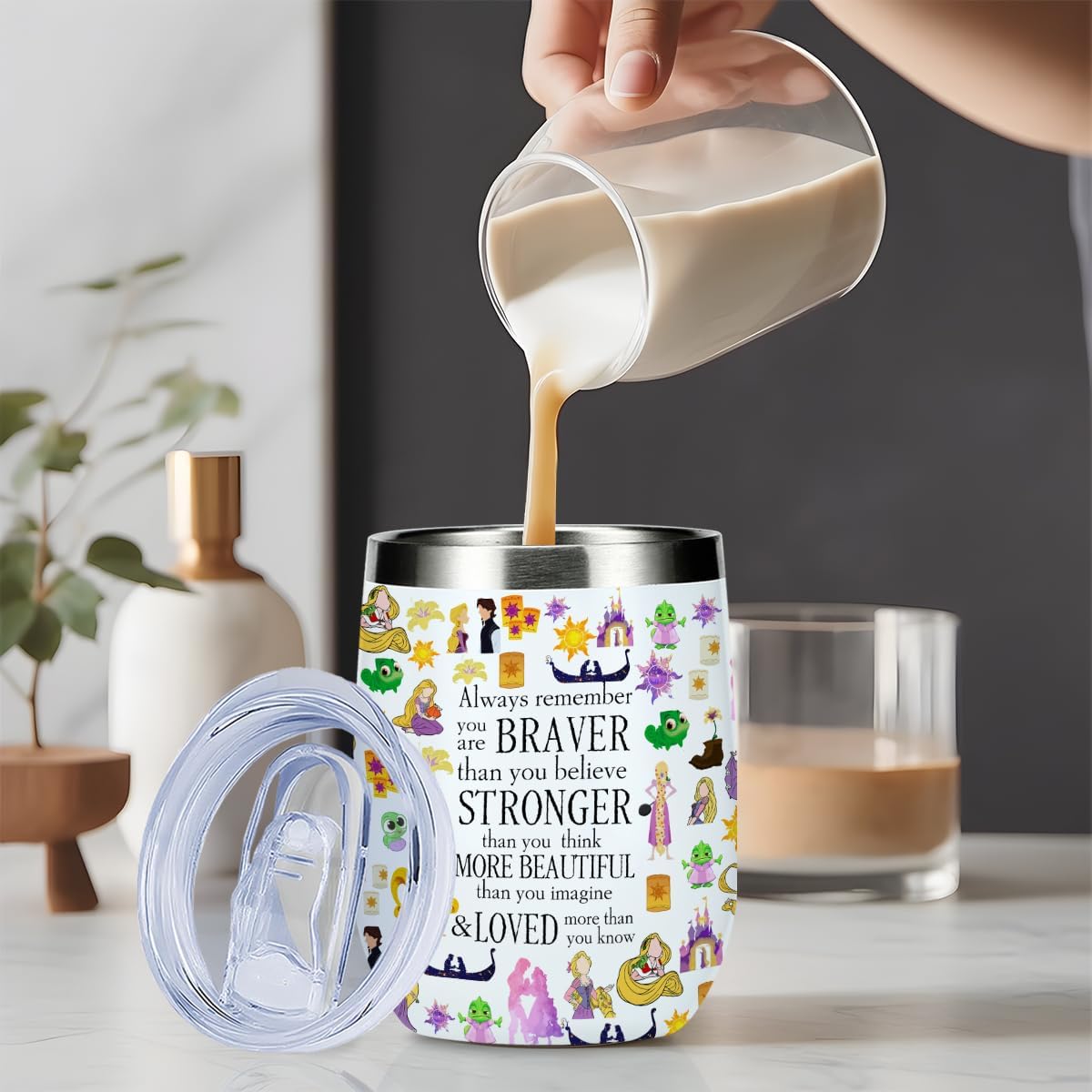 Vaso de vino mágico lindo, regalo de cumpleaños de Navidad con personajes inspirados para mujeres, mamá, regalos de aliento inspiradores mágicos, taza de café aislada de acero inoxidable de 12 onzas