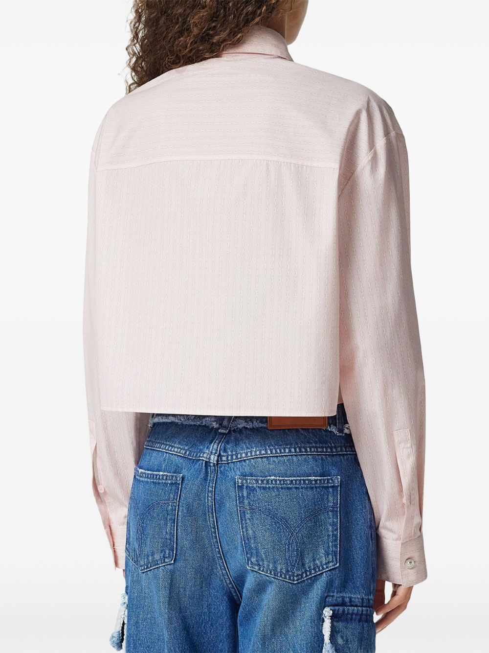 Versace ヴェルサーチピンストライプチェーンクロップドシャツ - Image 6