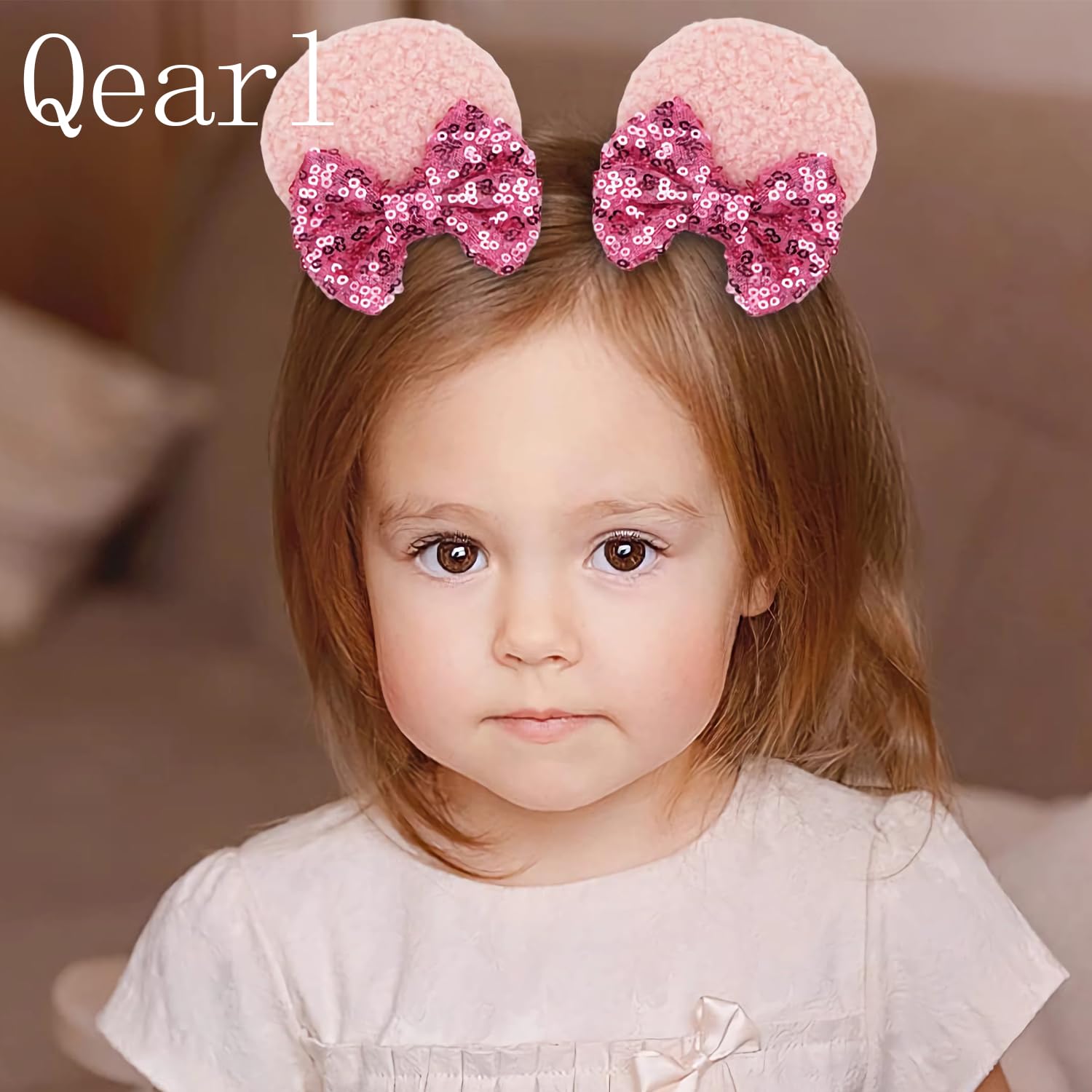 Qearl 12 piezas de orejas de ratón de lentejuelas, lazos para el pelo de ratón con pinzas de cocodrilo, accesorios para el cabello para parque temático, decoración de fiesta de disfraces para niñas pequeñas