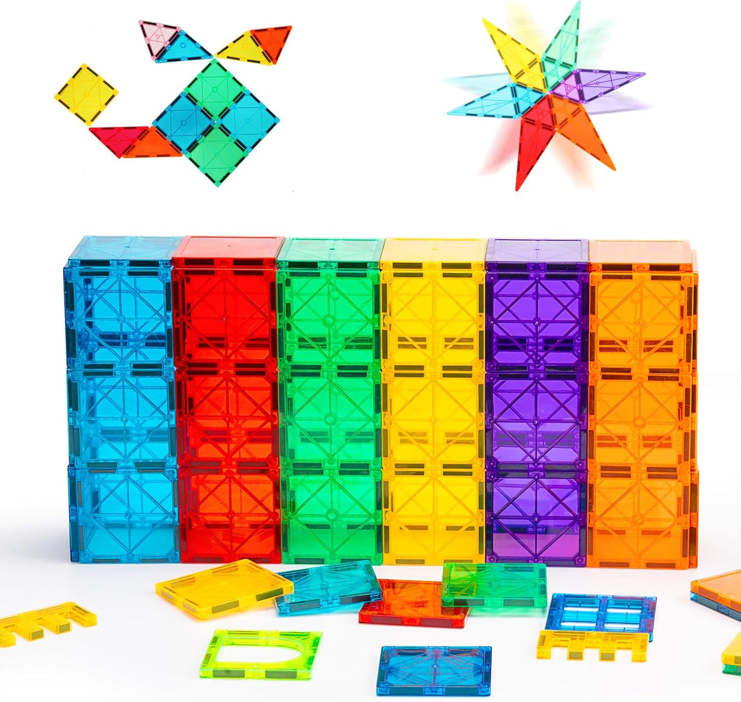Gemmicc 136PCS Magnetic Tiles Building Blocks for Kids STEM Approved Educational Toys Magnetic Puzzle Building Blocks for Boys Girls with 2 Cars