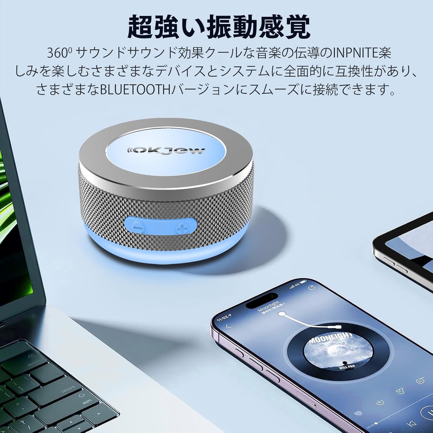 Bone Conduction Speaker Bluetooth Vibration Speaker Portable Wireless 3D Surround Sound 7.5W Output with Dynamic LED Light for Home, Office, Outdoor Use (GrayB)