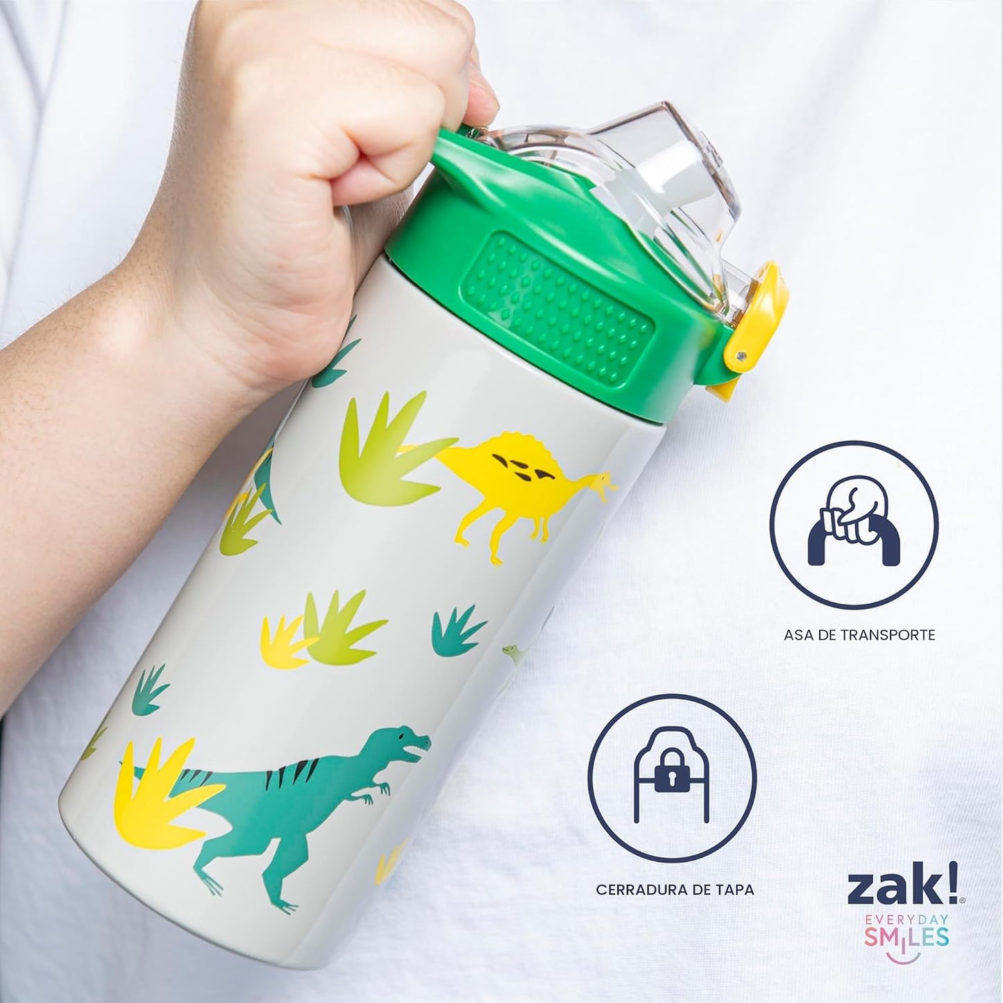 Zak Designs Disney Sage - Botella de agua para niños para la escuela o viajes, botella de agua de acero inoxidable de 19 onzas con pajita, asa y tapa de boquilla desplegable a prueba de fugas (Stitch)