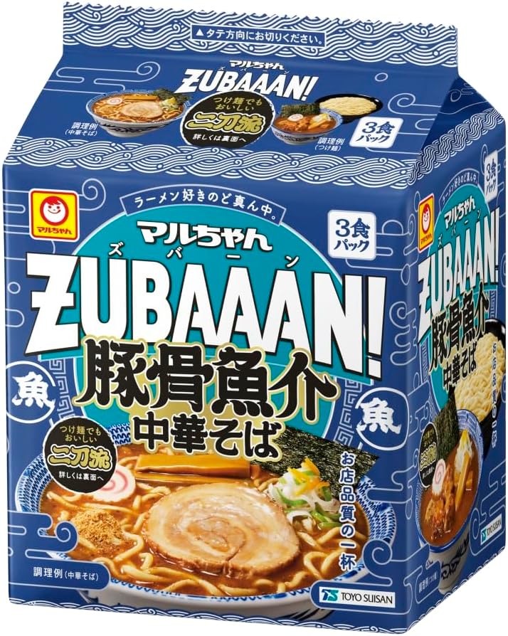 Maruchan Zubaan! Zubaan! Set of 6, 3 Servings Pack (18 servings), Rich Back Fat Soy Sauce x 1, Rich Miso x 1, Garlic Flavored Pork Sauce x 1, Yokohama Soy Sauce Pork Bone x 1, Yokohama Ikei Soy Sauce