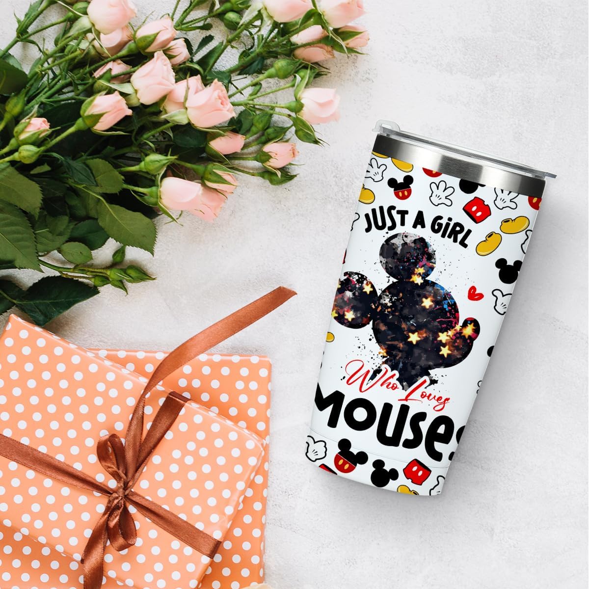 Inspired Cartoon Mouse - Taza de café mágica para amantes del ratón, regalos temáticos de animales para mujeres, niñas, sobrinas, amistad, cumpleaños, Navidad, 20 onzas, taza térmica de viaje de acero inoxidable con aislamiento