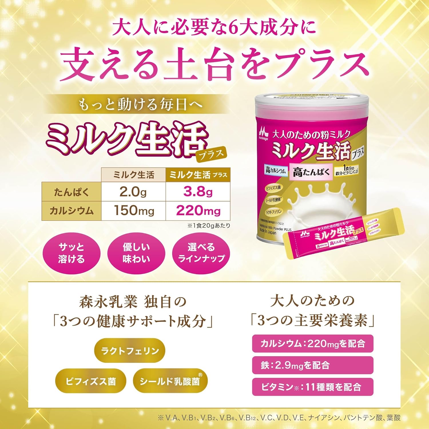 Morinaga Milk Industries, Powder Milk for Adults, 10.6 oz (300 g) x 2 Cans Set (Approx. 30 Uses) Dietary Supplement, 6 Health Support Ingredients