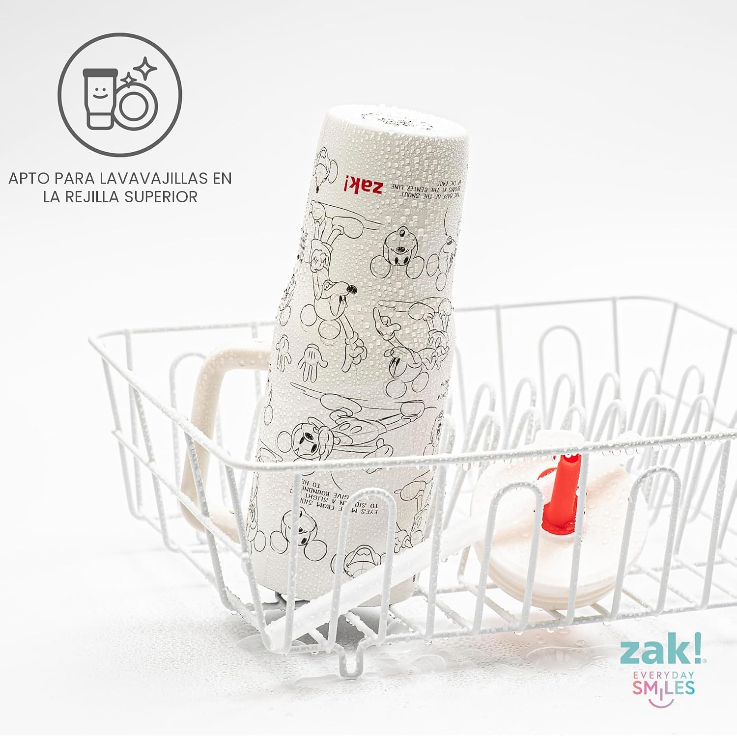 Zak Designs Disney Sutton Taza de viaje para llevar contigo, de 30 onzas, de acero inoxidable con aislamiento al vacío, con popote de silicona y asa para bebidas frías (dibujo de Mickey Mouse)