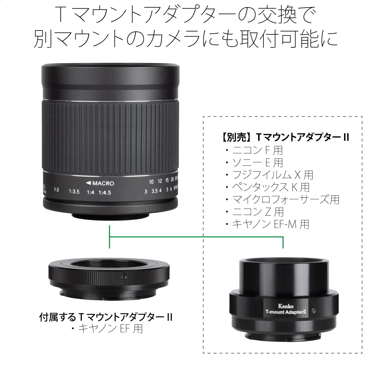 Kenko KF-M400CEFIIS Telephoto Lens Mirror Lens 400mm F8 NIIS Canon EF Mount Reflection Optics Manual Focus Interchangeable Mount Full Size Black
