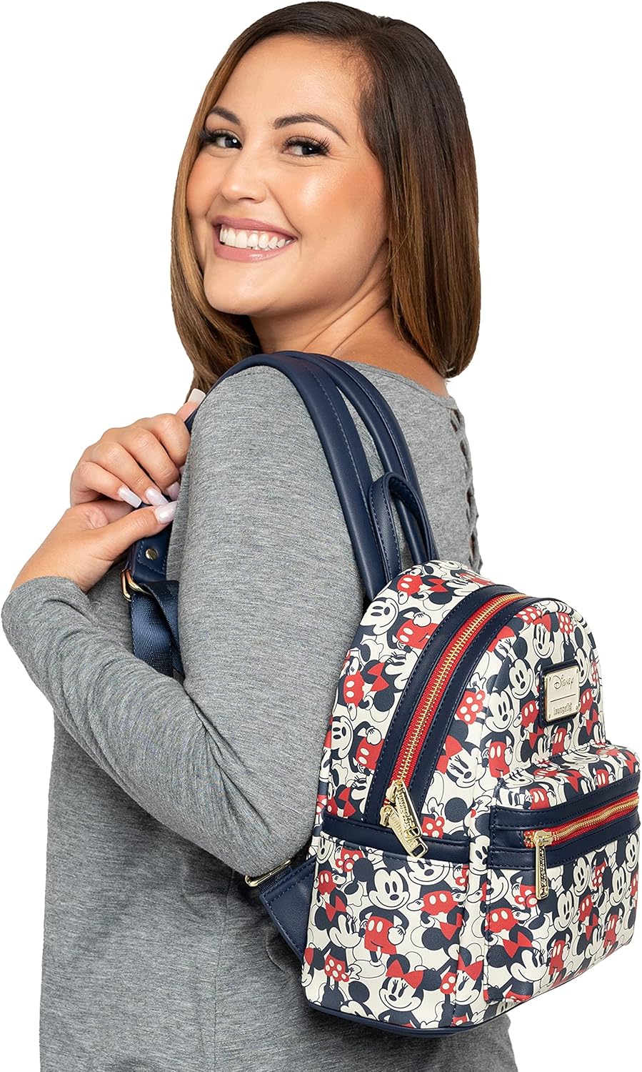 Loungefly Disney Mickey Minnie Mouse Mini Mochila Bolso AOP Rojo Azul Marino