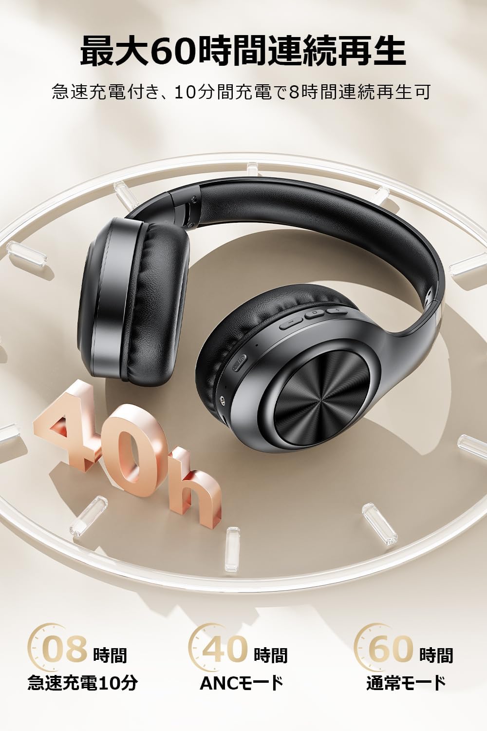 2026 Latest Bluetooth 5.4 Headphones, Bluetooth Wireless Headphones, ANC Noise Cancelling, Up to 60 Hours of Playtime, 3EQ Mode, Over-Ear Headphones, Dual Wired Wireless, Built-in Mic, 3.5 mm Cable