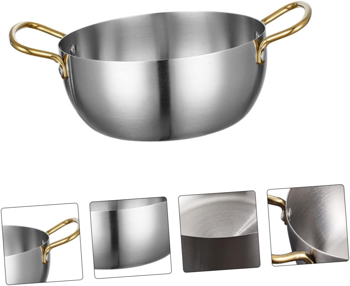 UTHCLO 1 Piece Ramen Pot Instant Noodles Seafood Food Cooking Pot Portable Eel Pot Ramen Aluminum Pot Instant Udon Pot Stainless Steel Binaural Pot Stainless Steel Silver