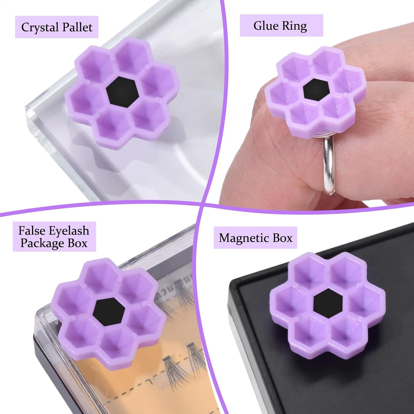 UAKEREDハニカム形状 まつ毛エクステンション グルーカップ セット睫毛延長ゴムラック花形120個睫毛接ぎ木供給プラスチックゴムカップトレイマット、2個ピンセット付き自宅用 DIY つけまつげ グルー皿