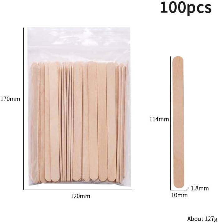 Brazilian Wax Hair Removal Spatula, Pack of 100 Hair Removal Wooden Sticks, Disposable Wood Sticks, For Hair Removal, Waxing, Commercial Use, Beauty Salon, Home Use, DIY Handmade, Arts & Free Study