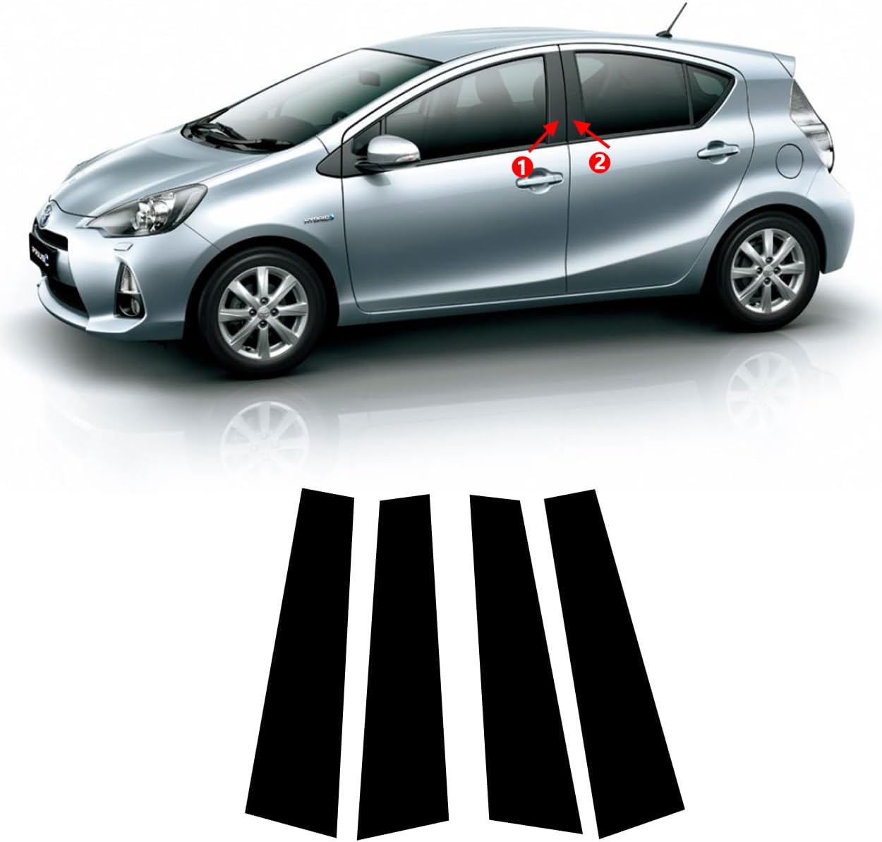 ZdeduoCar Toyota Exclusive Design Aqua AQUA 10 Series NHP10 Early Mid Late (December 2011 - June 2020) Pillar Garnish B Pillar Genuine Side Visor Protective Cover Set of 4 (Piano Black)