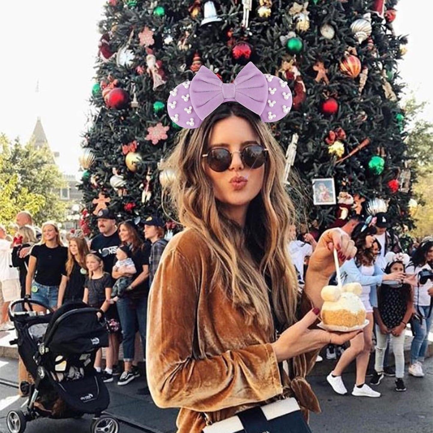 DRESHOW - Diademas con orejas de ratón para mujeres, cintas de pelo de perlas, lazos para la cabeza, cintas de terciopelo, disfraz de cosplay de Navidad, disfraz de princesa, decoración para fiestas