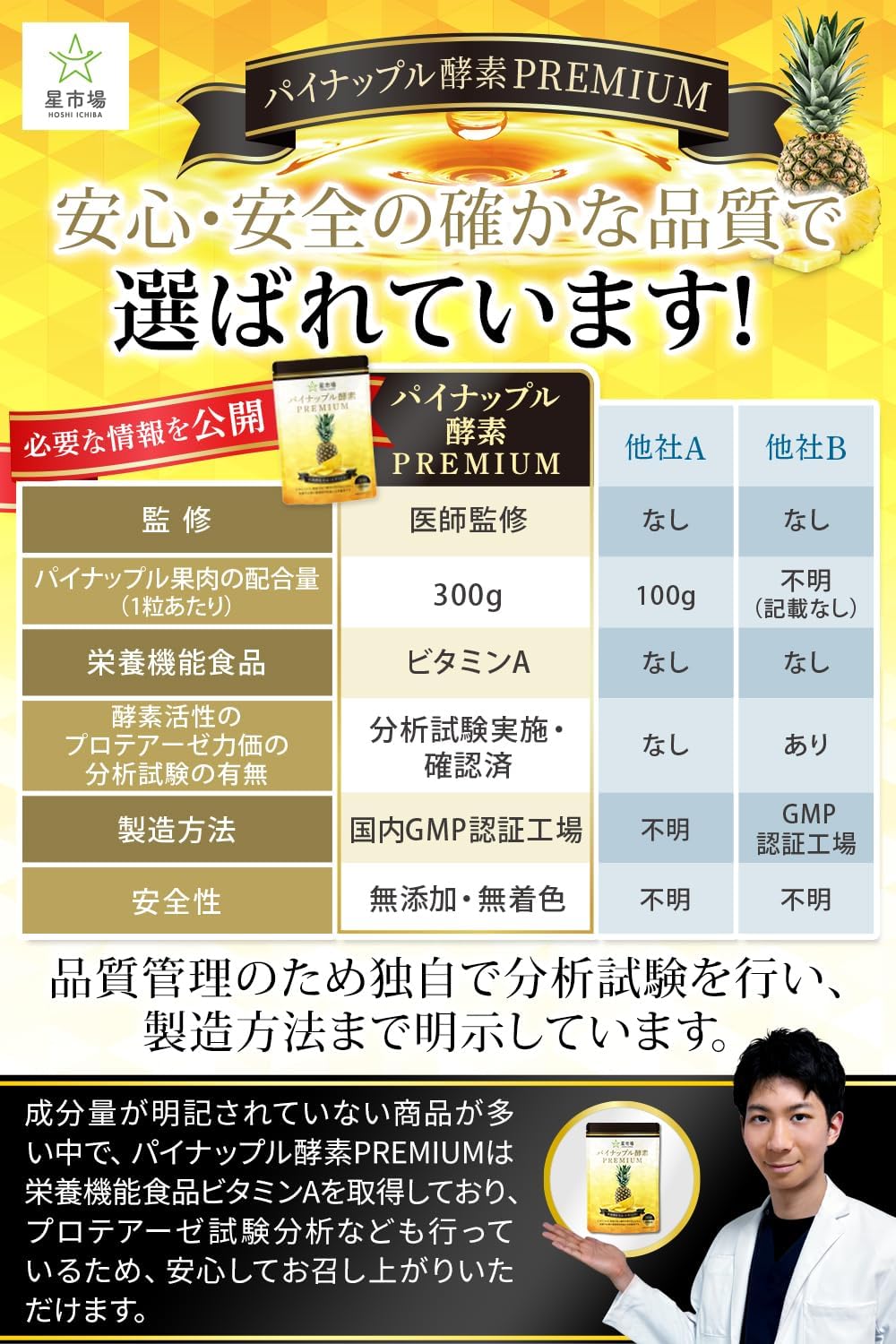 Hoshi Ichiba Pineapple Enzyme Supplement, Physician Supervised, Nutritional Functional Food, Concentrated 1 Pineapple Fruit Ingredients in 1 Tablet, 21 Types of Lactic Acid Bacteria Manufactured in