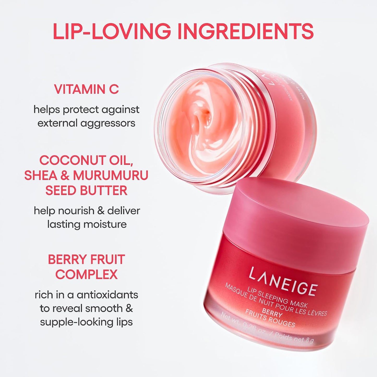 LANEIGE Lip Sleeping Mask: Hydrating & Nourishing Korean Overnight Lip Treatment Mask with Shea Butter, Vitamin C & Murumuru, Antioxidants for Flaky, Dry Lips | Korean Skin Care