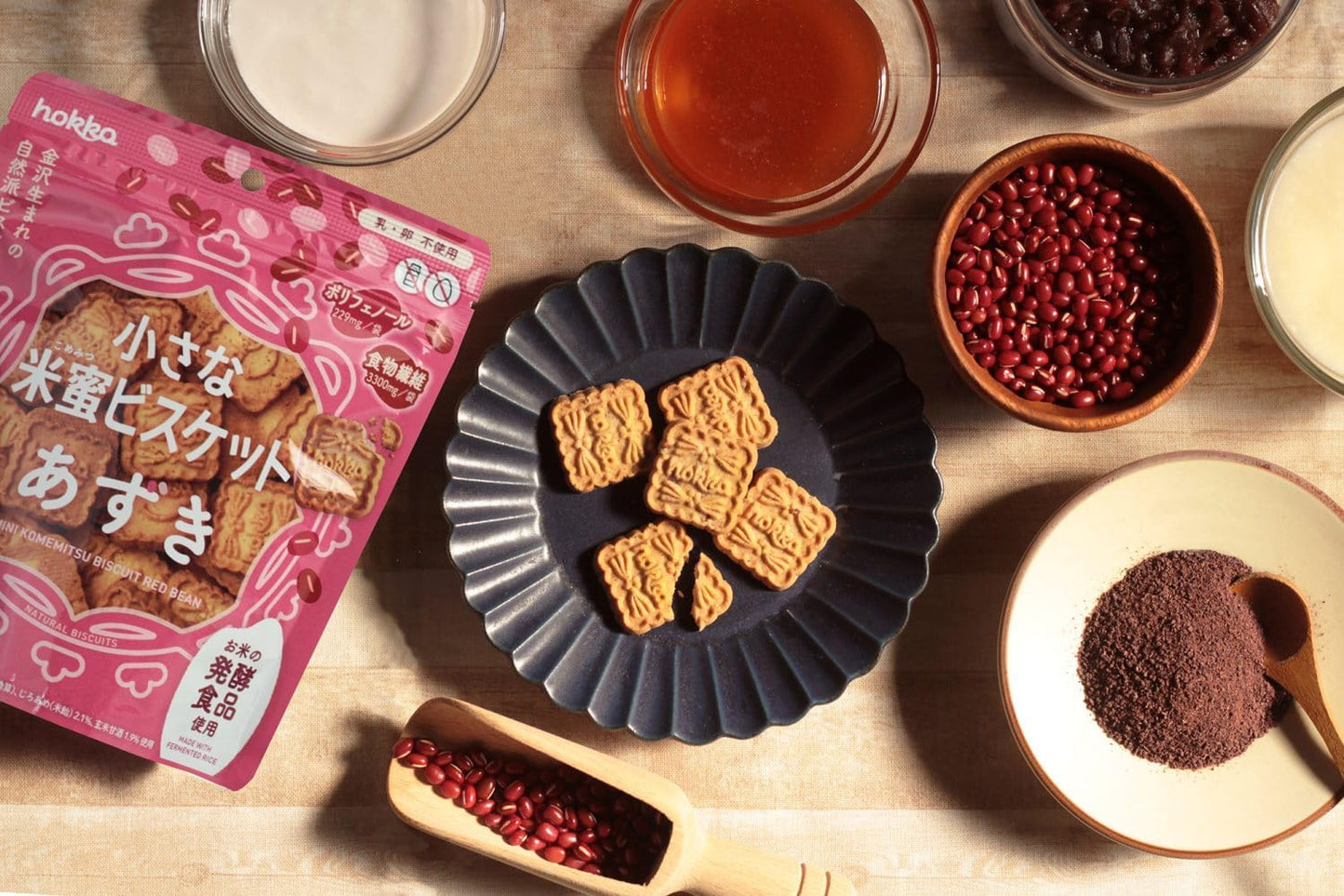 Hokuriku Seika Small Honey Biscuits, 3.2 oz (90 g), Small Honey Biscuits, Azui, 3.2 oz (90 g), Additive-free, Small Honey Biscuits, Okome Chikara 2.5 oz (70 g) 3 Bags Assorted Set