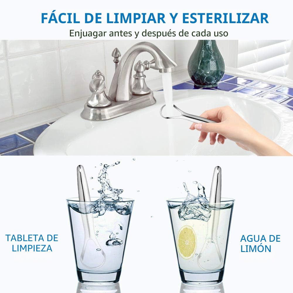 Cafhelp Paquete de 2 raspadores de lengua, 100% acero inoxidable quirúrgico 304, limpiador de lengua para adultos y niños, raspadores de lengua metálicos profesionales para reducir el mal aliento