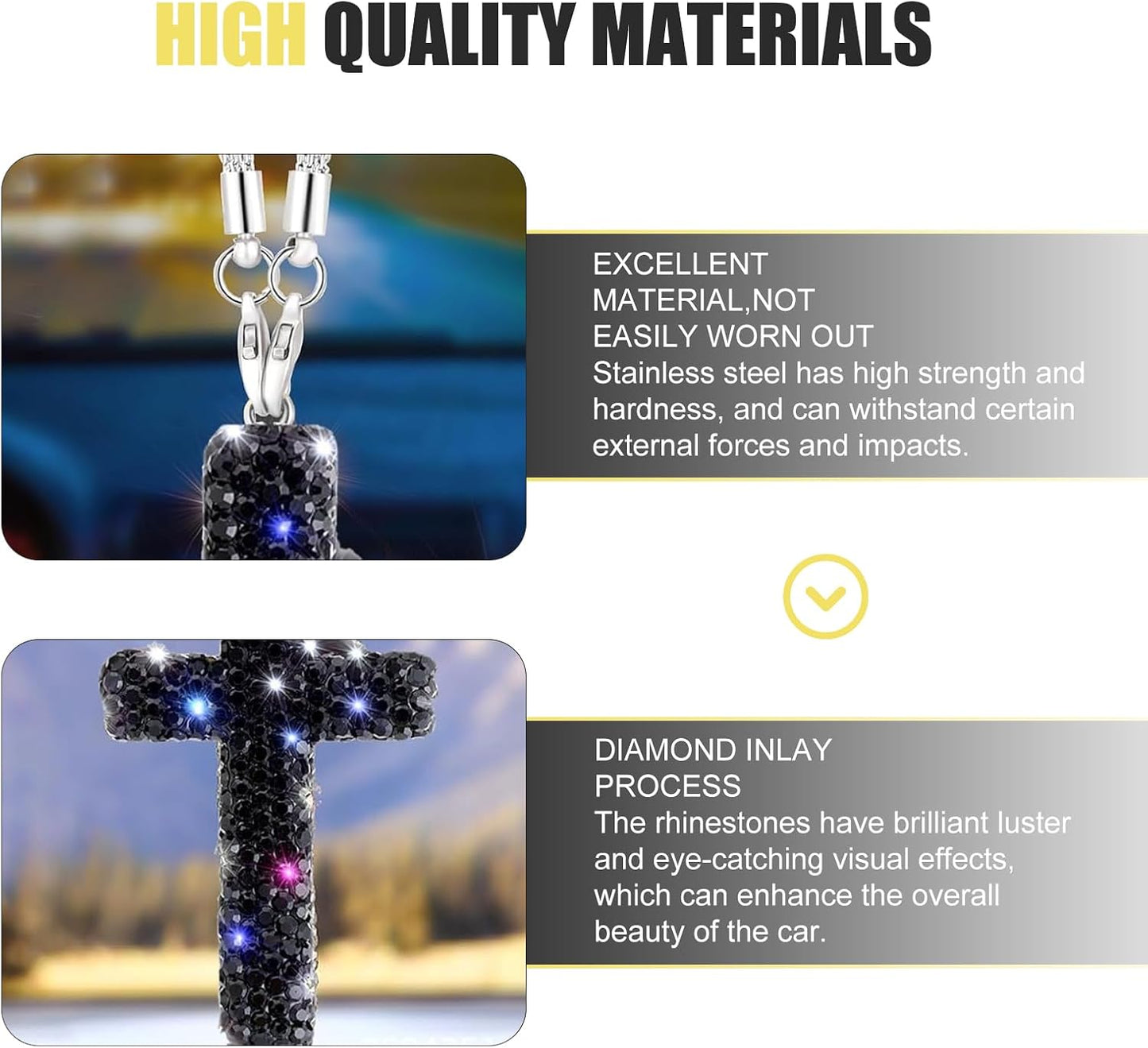 Adorno colgante para automóvil, colgante de fe con cruz brillante, diamantes de imitación incrustados a prueba de óxido, dije de decoración de espejo retrovisor estilo hip hop, accesorio