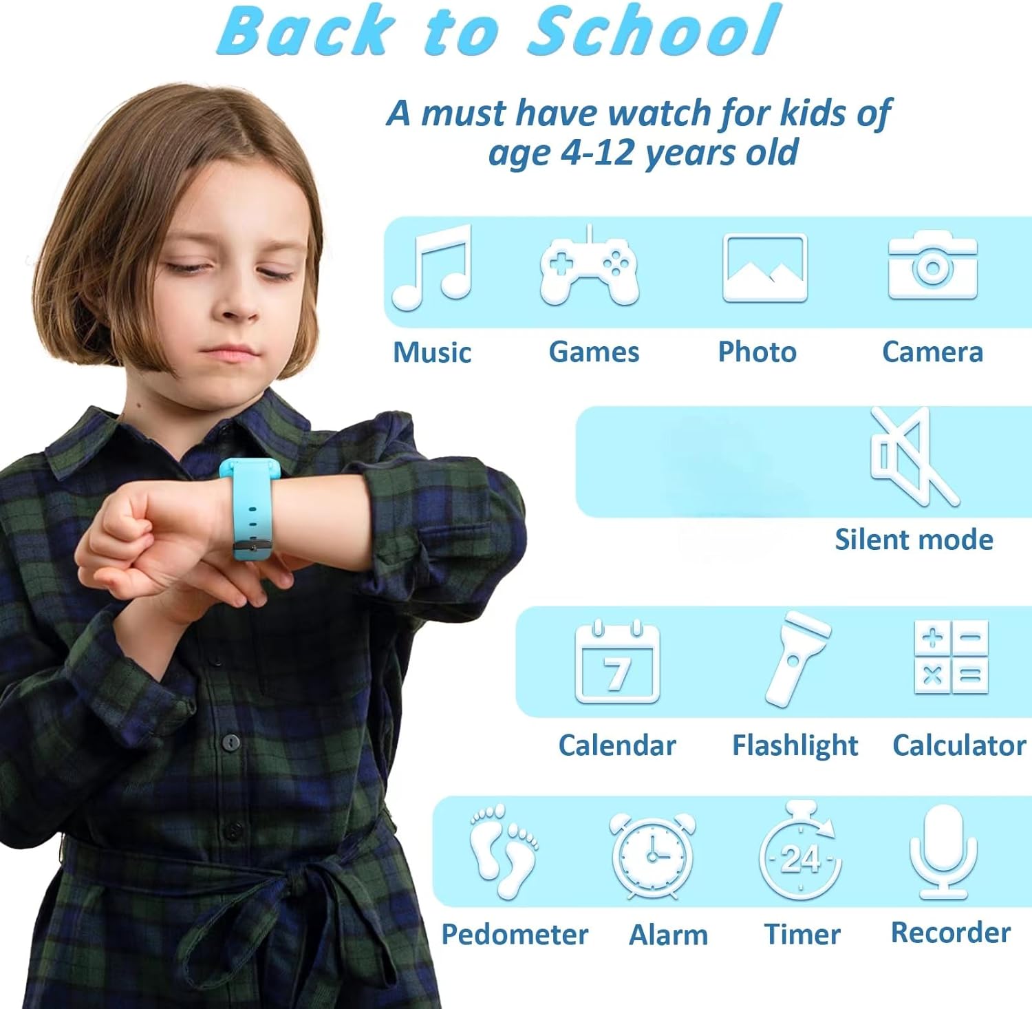 AYATAHA® Kids Wristwatch, Smart Watch, for Kids, Selfie Camera, Photo, Games, Music Playback, Cute Alarm Clock, Alarm, Pedometer, Calories, Recording, Children's Day, Kindergarten, School Entrance