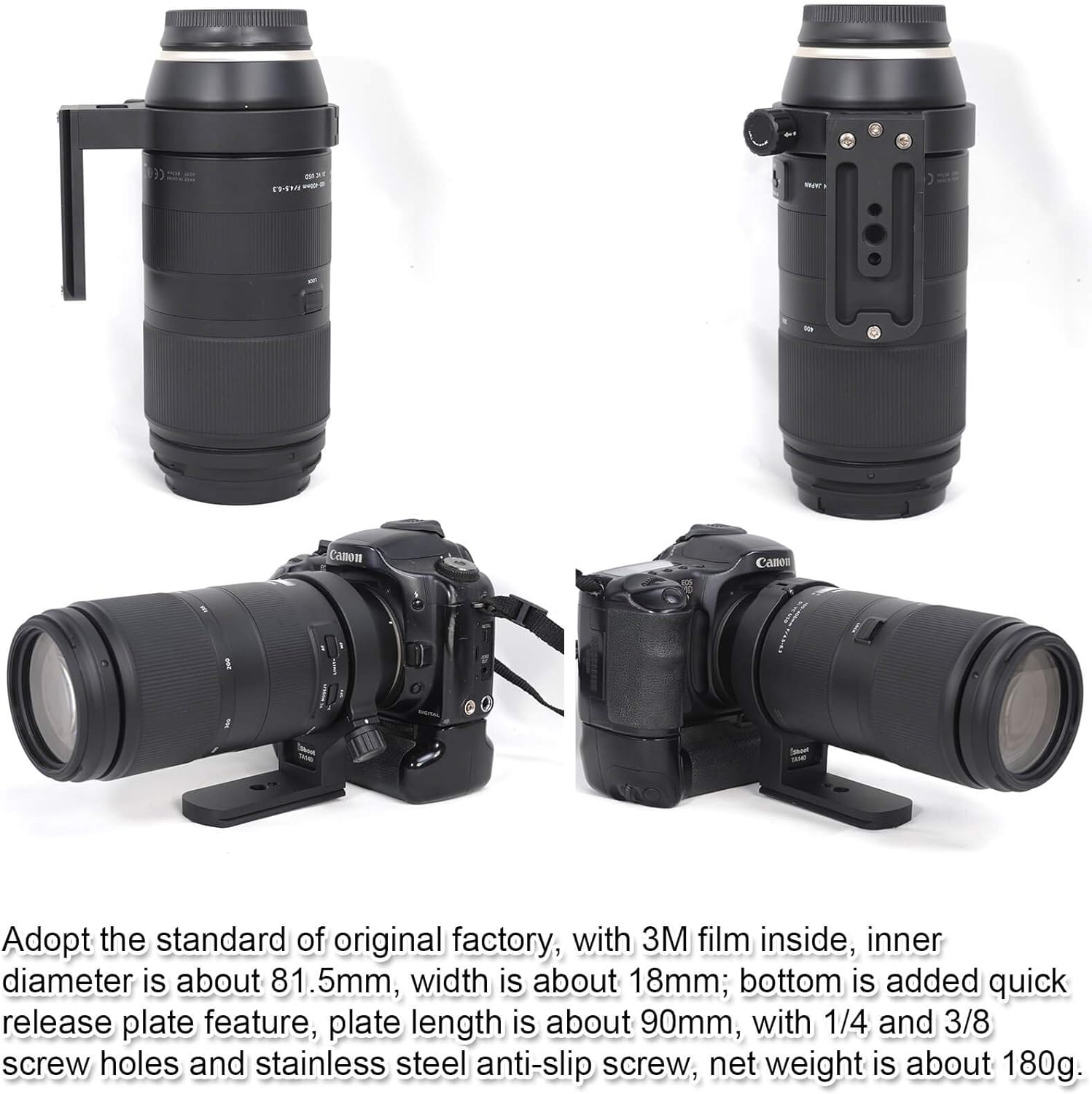 iShoot Metal Ring Tripod, Lens Support, Tripod Mount Ring for Tamron 100-400mm F/4.5-6.3 Di VC USD Telephoto Lens Model A035 (for Canon AFA035C-700, Nikon AFA035N-700), Bottom is Quick Release Plate