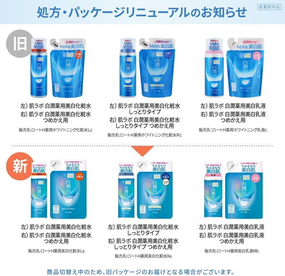 Hadalabo Shirojun Medicinal Whitening Milk Lotion, Refill 140ml, Set of 2 + Gokujun Sachet Included (Quasi-drug)