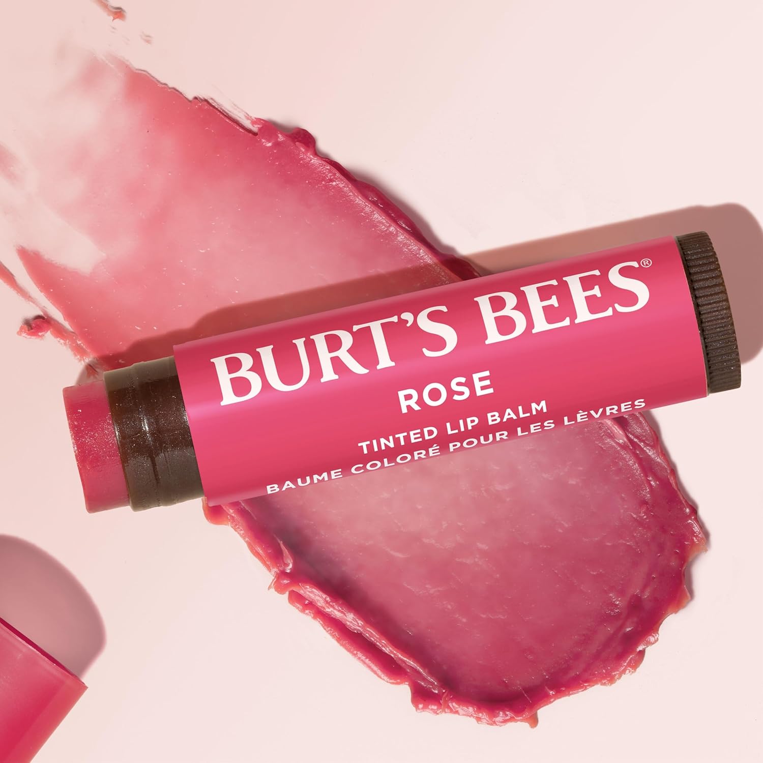 Burt's Bees - Bálsamo labial para rellenar los calcetines, fórmula de bálsamo tintado 2 en 1 de larga duración, infusión de color con manteca de karité hidratante, rosa pétalo (paquete de 2)