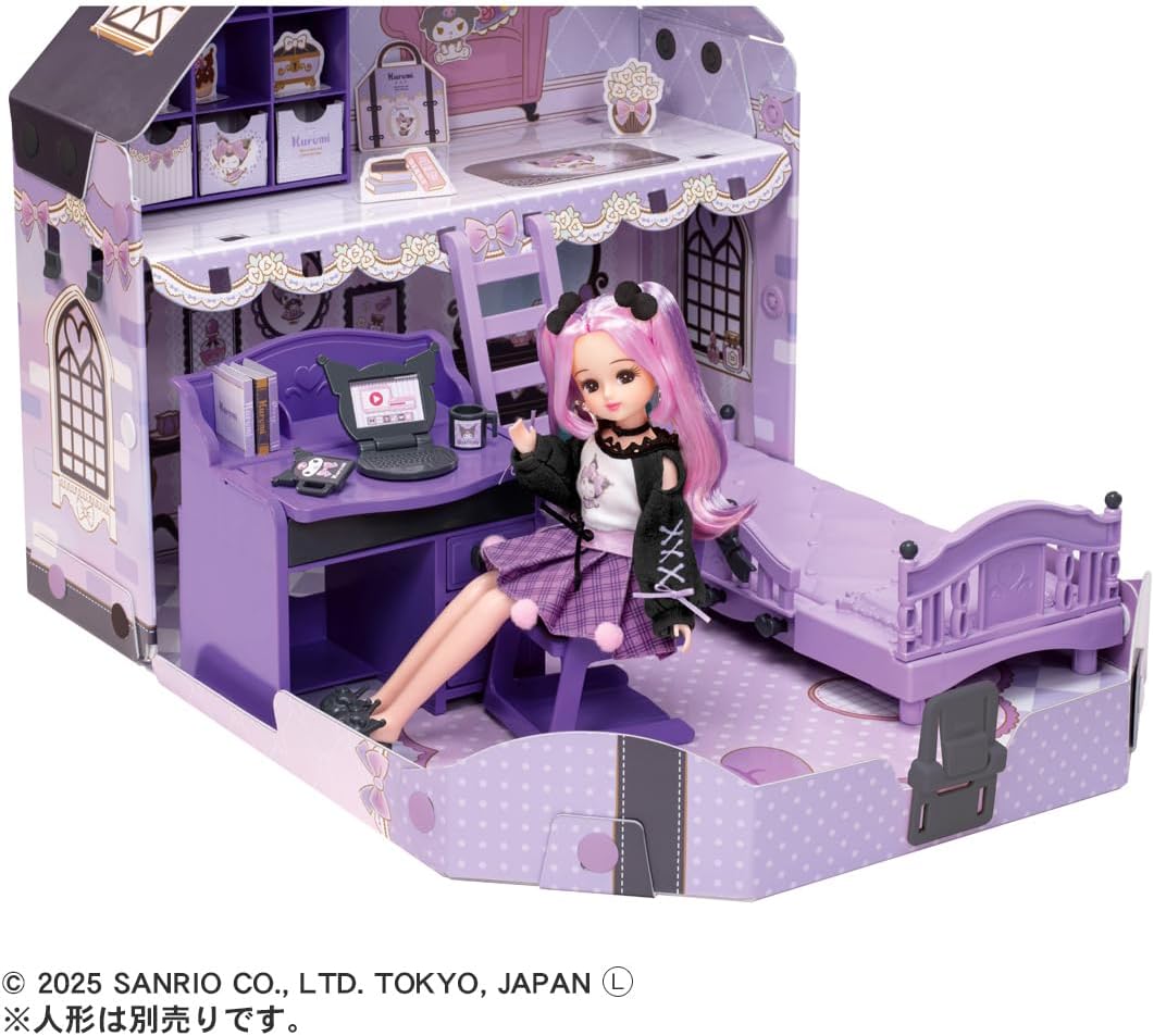 Takara Tomy Licca-chan Cool Kuromi Licca-chan Room Dress-up Pretend Play Toy for Ages 3 and Up