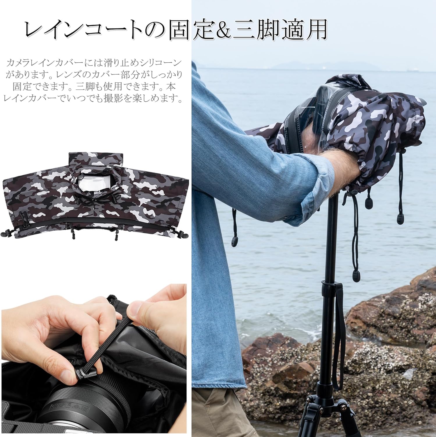 JJC Camera Raincoat Rain Cover (Transparent Window Opens) Camera + Lens Size ≤ 7.1 x 5.5 x 9.1 inches (18 x 14 x 23 cm), Waterproof Zipper, Compatible with Canon EOS R8, R7, R6, Mark II, R5, R10, Kiss