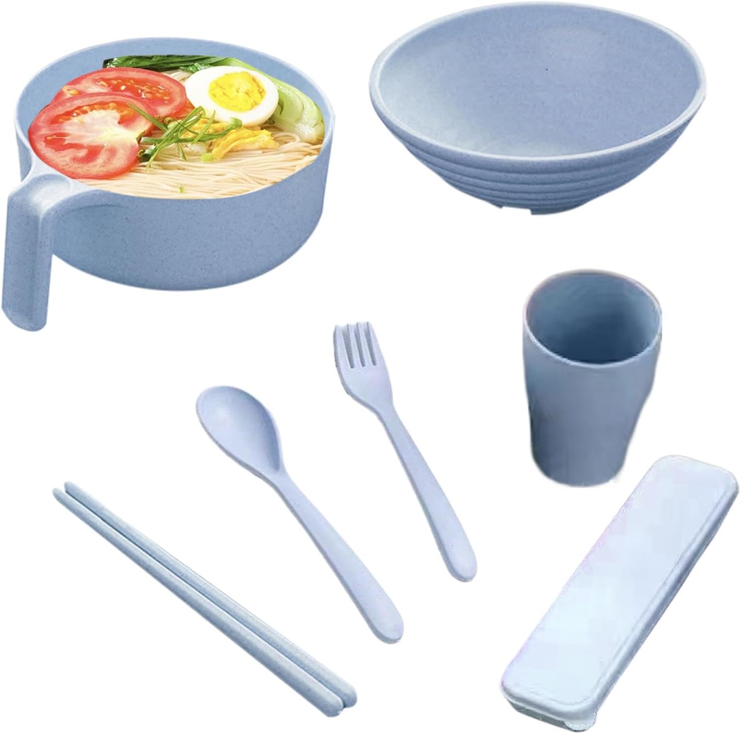 ラーメンボウルセット、ラーメンボウルクッカーセット, ラーメン丼セットヌードルインスタントクッカーボウルセット, ラーメン、フォー、うどん、そば、麺用の箸スプーン付きラーメン麺電子レンジボウルセット
