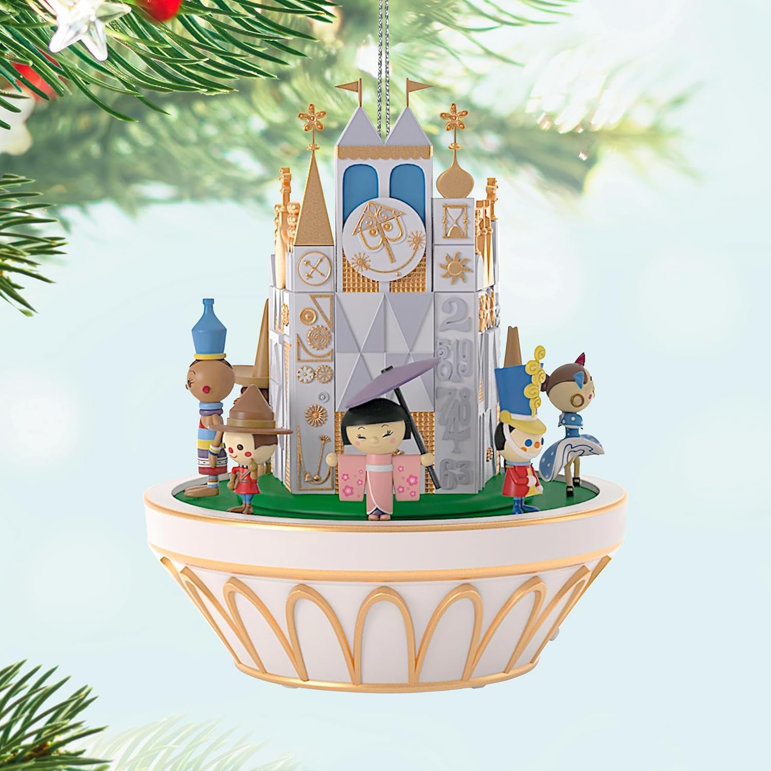 Hallmark Keepsake Adorno de Navidad 2024, Disney It's a Small World, el crucero más feliz que jamás haya navegado con sonido y movimiento, regalos para los fanáticos de Disney