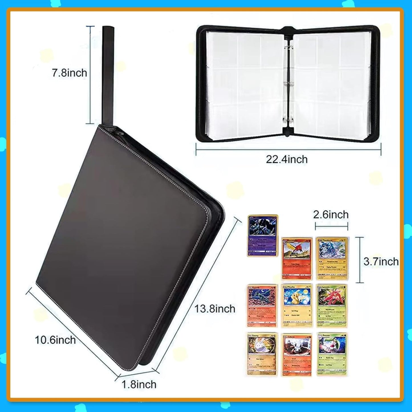 9 Pockets Holds 900 Cards Trading Card Album File Portable Zipper Card Collection (9 Pockets, Holds 900 Cards)