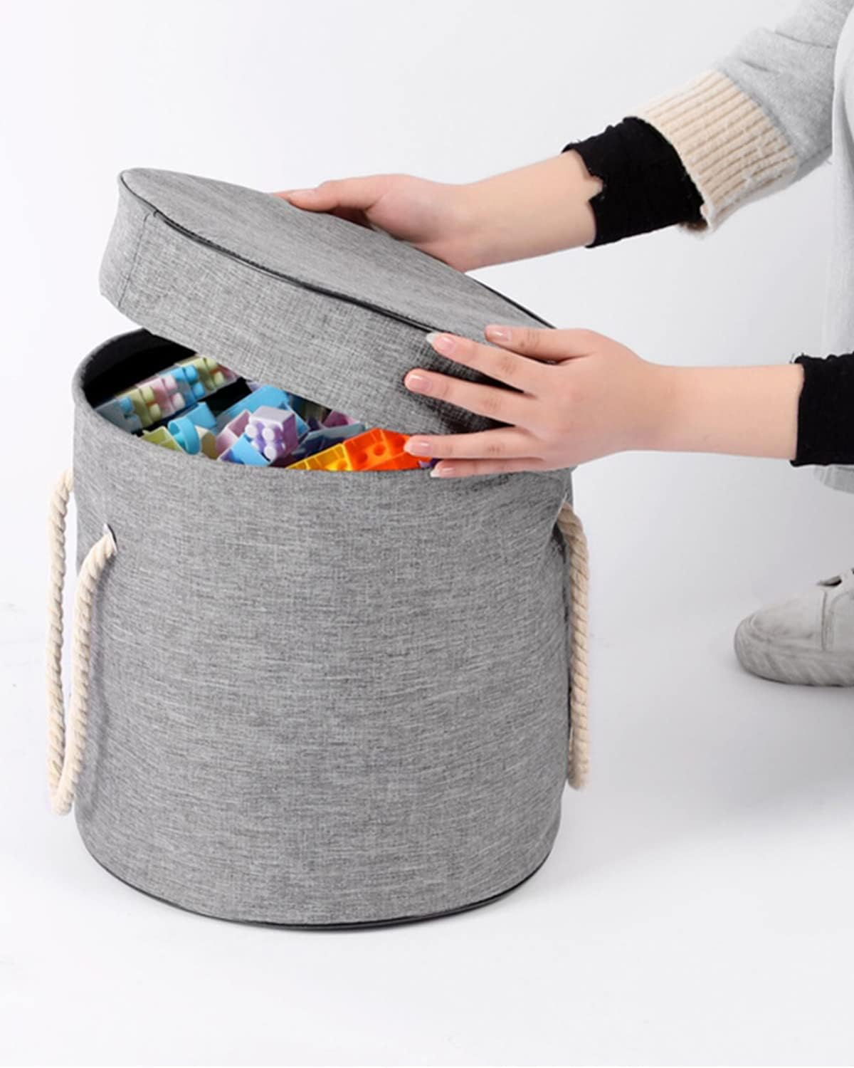 Samcos Toy Storage Bag, Children's Play Mat, Foldable, Toy Storage Bag, Large Capacity, 59.1 inches (150 cm), Storage Basket with Lid, Baby Shower, Birthday Gift, Easy Cleanup, Storage Supplies (Gray)