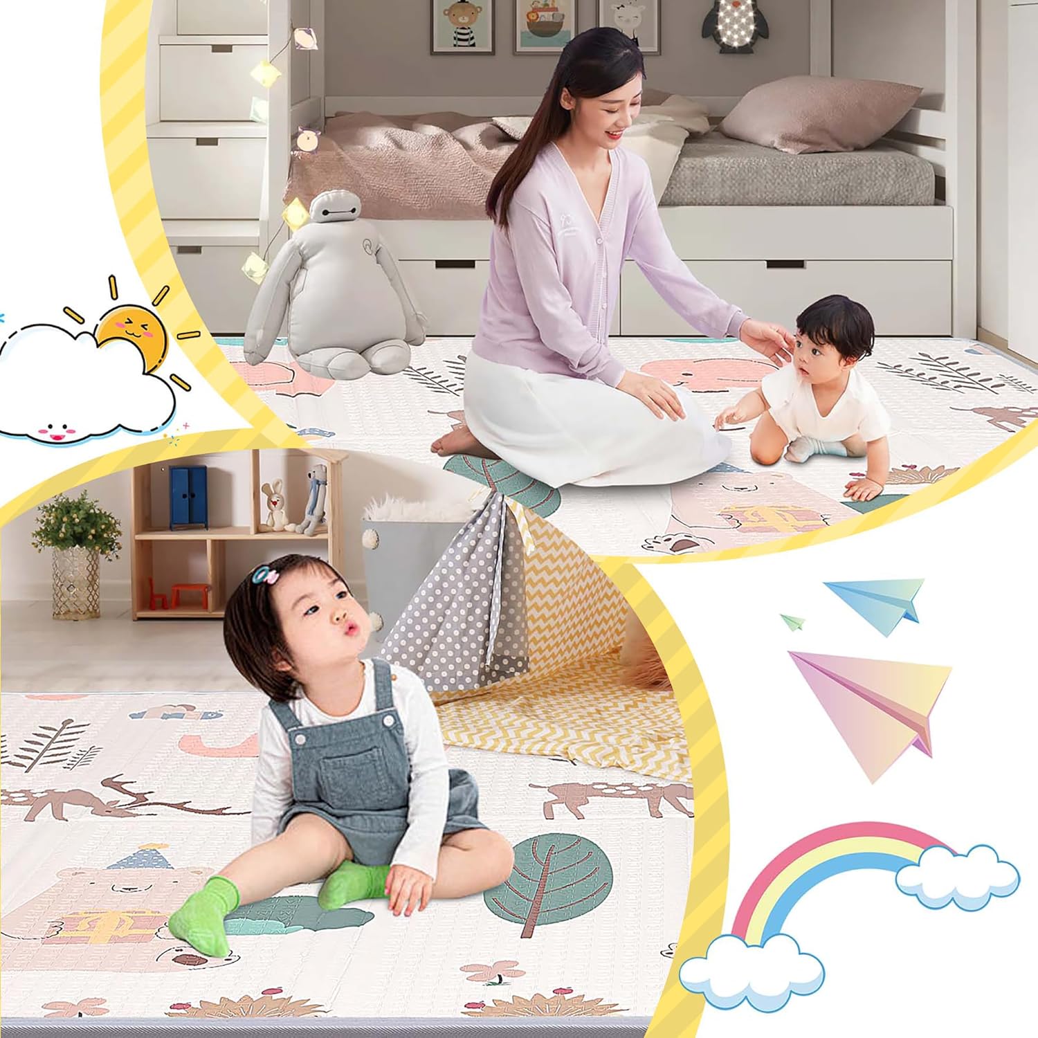 Artake Baby Play Mat, Easy to Store, Joint Mat, Thick, Foldable, Waterproof, Soundproof Mat, Baby Mat, Nap Mat, Forest Spirit, 79 x 71 x 0.8 inches (200 x 180 x 2 cm)