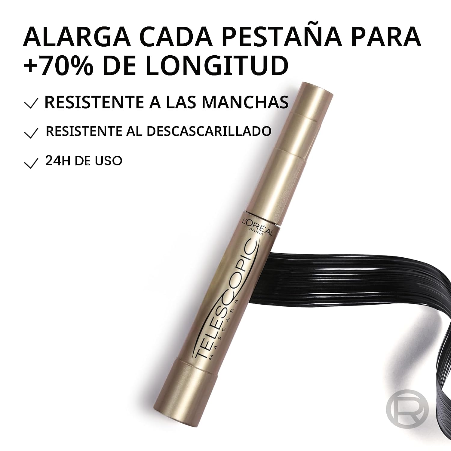 L'Oreal Paris - Máscara de alargamiento de pestañas, maquillaje telescópico original, con cepillo de doble precisión para separar pestañas, lavable, marrón negro, 8 mL, paquete de 1