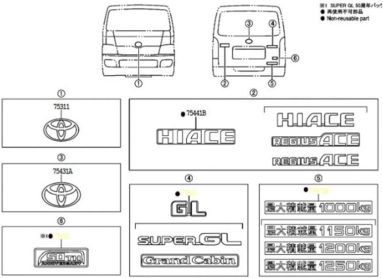 Genuine Parts Paint Toyota Compatible HiAce Wide Matte Black Front Emblem 90975-02176 or 90975-02086