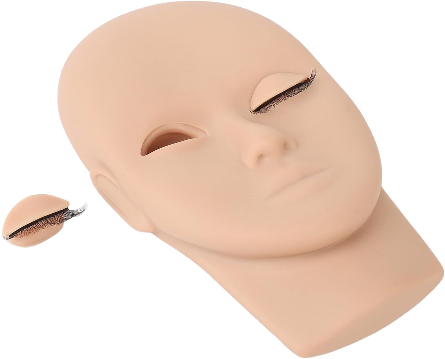 3D Simulated Face Double Eyelashes, Rubber and Silicone, Lash Mannequin Head, Beginner Eyelash Extensions, Reusable, Make Up, Facial, Massage, Acupuncture, 6.9 x 4.25 Inches (Light Brown)