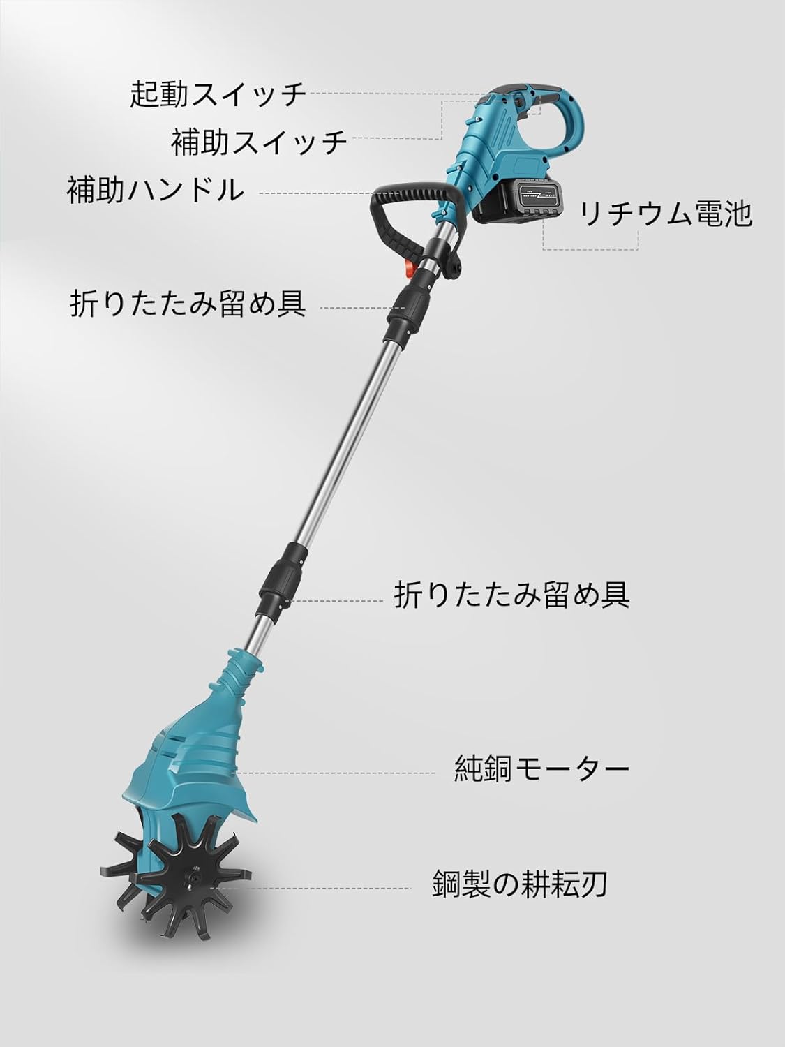 Tiller for Home Use, Rechargeable Tiller, 2026 Model Electric Mini Tiller, Equipped with 12 Large Capacity Batteries, PSE Certified, Remaining Power Display, Cordless, Rechargeable Manager, Makita 18