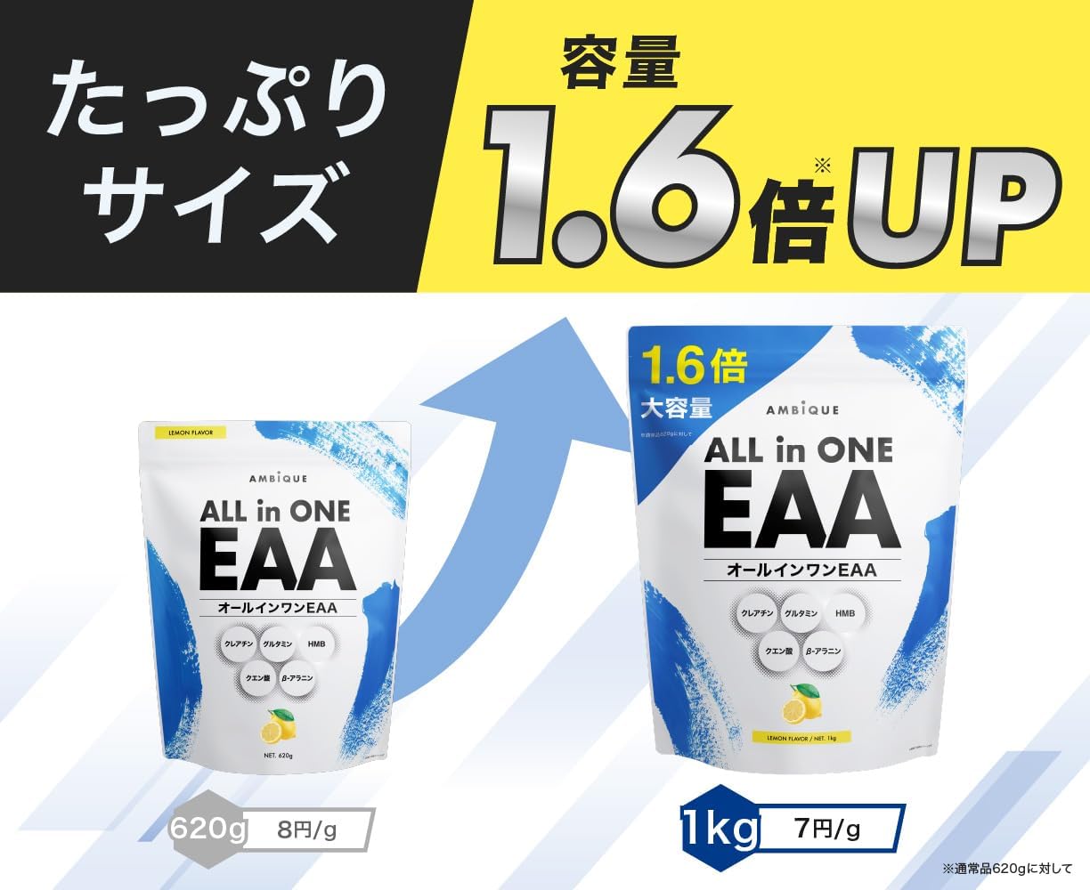 All-in-One EAA BCAA Creatine Glutamine Citric Acid HMB Ambique Blend of 9 Essential Amino Acids Produced in Japan (21.6 oz (620 g), Lemon)