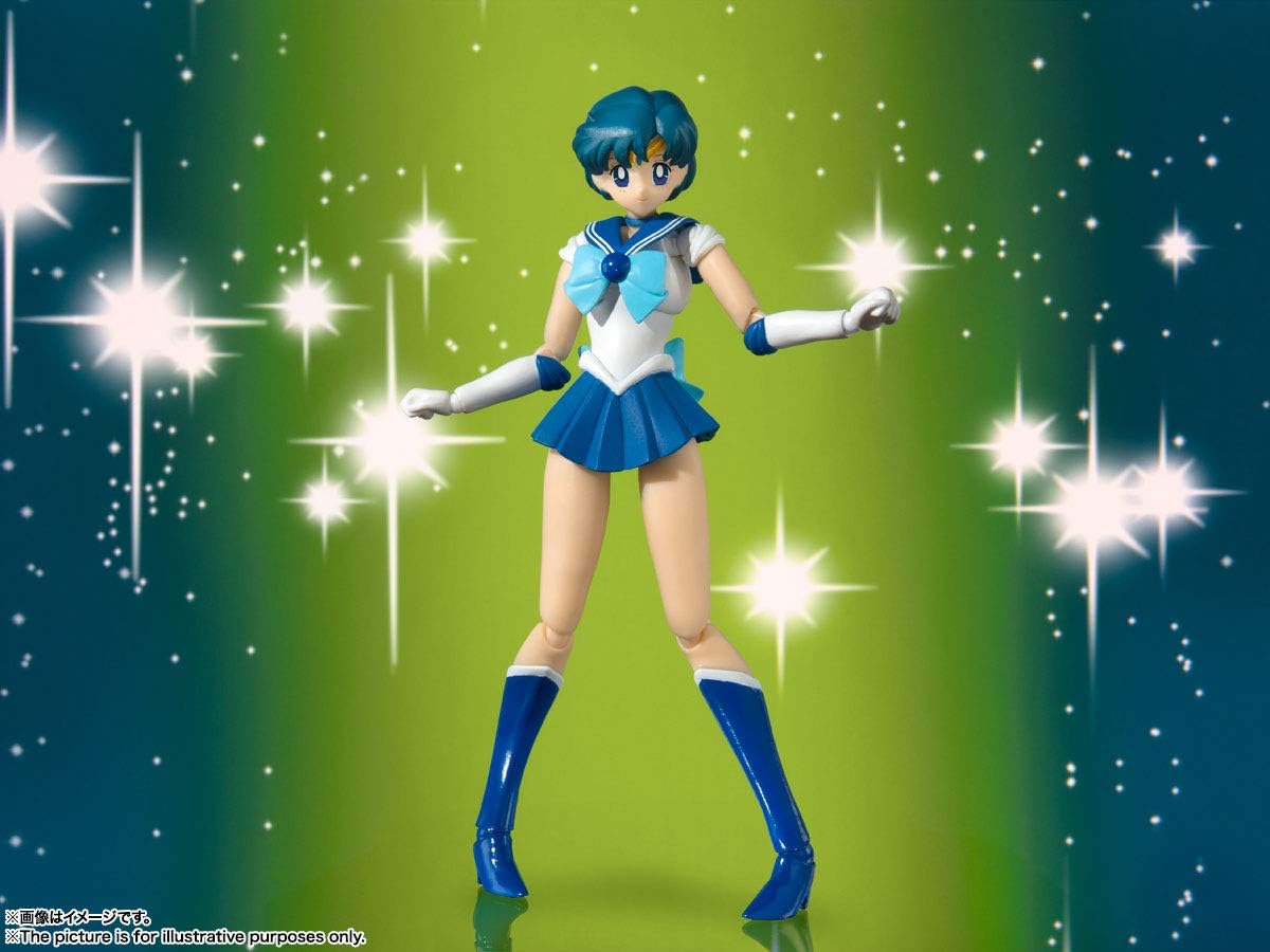 S.H. Figuarts Sailor Moon Sailor Mercury Animation Color Edition, Approx. 5.5 inches (140 mm), ABS & PVC Pre-painted Action Figure